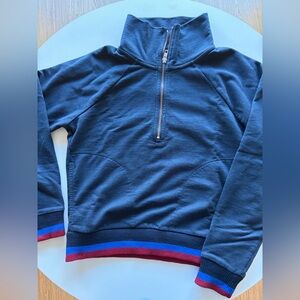 J. Crew Navy Zip-Up Sweater with Striped Hem